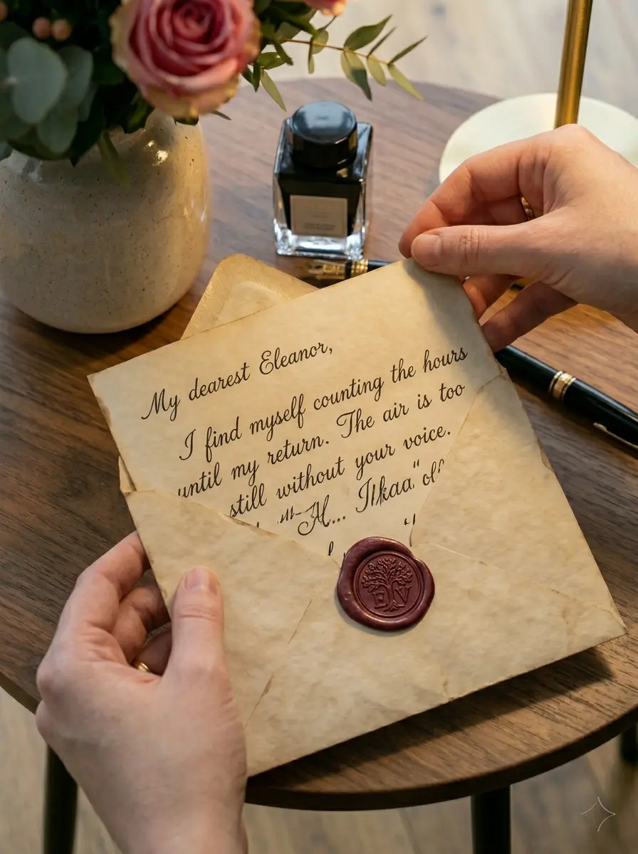 Handwritten card with envelope and wax seal